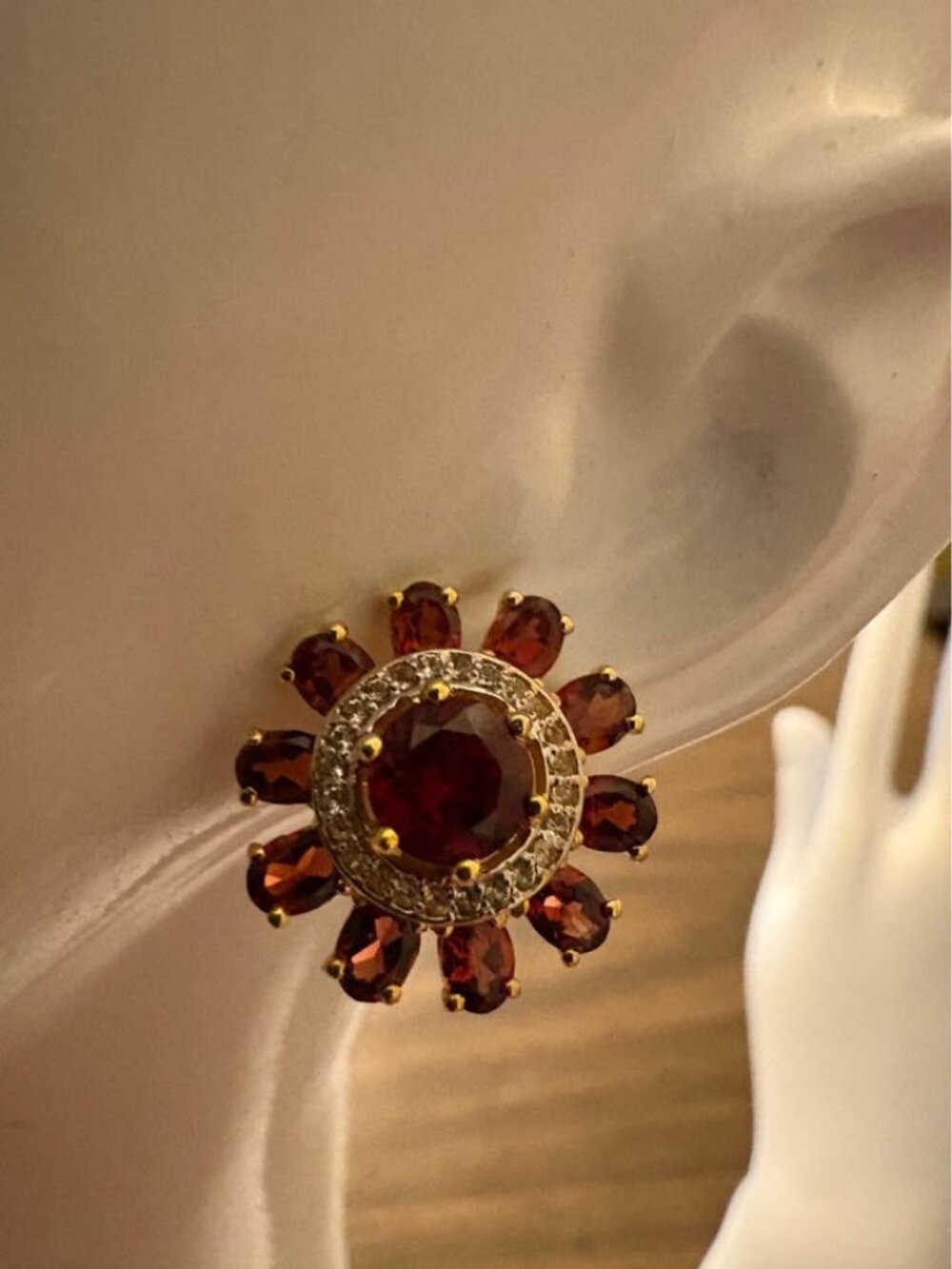 Garnet and White Topaz Sterling Silver 925 Earrings